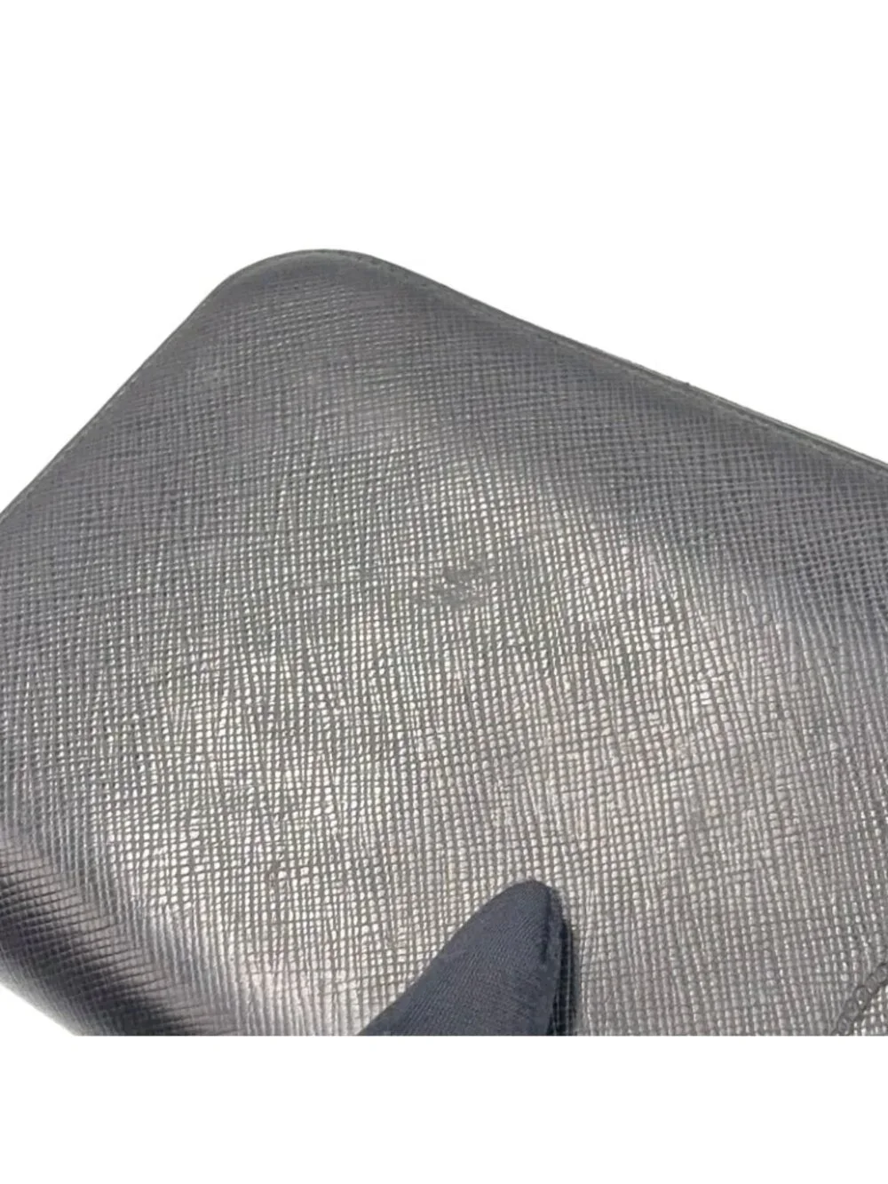 Prada Saffiano Embossed Logo Zip Around Leather Black Wallet Silver